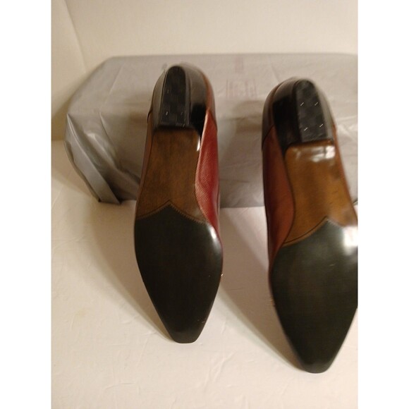 80s Selby Comfort Flex Colorblock Browns/Black Leather Gold Dots Low Heel 9.5 - Picture 8 of 16